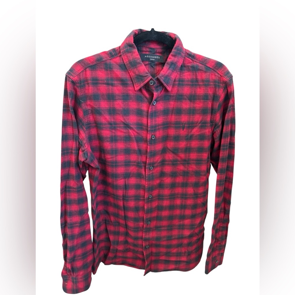 All Saints checkered cotton flannel red black Sz Small
